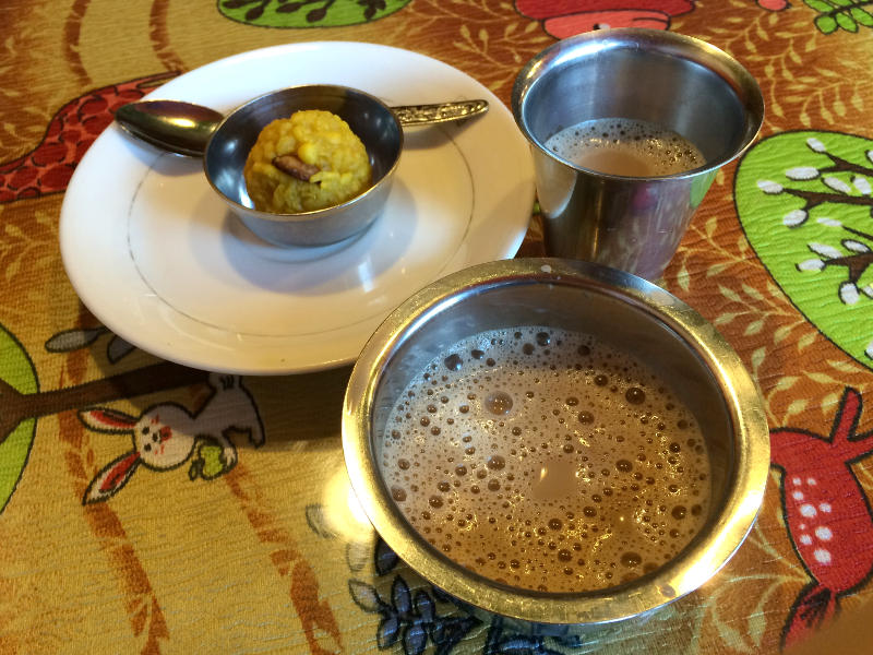 chai, laddu @ pondy bhavan