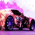 紫に包まれる車